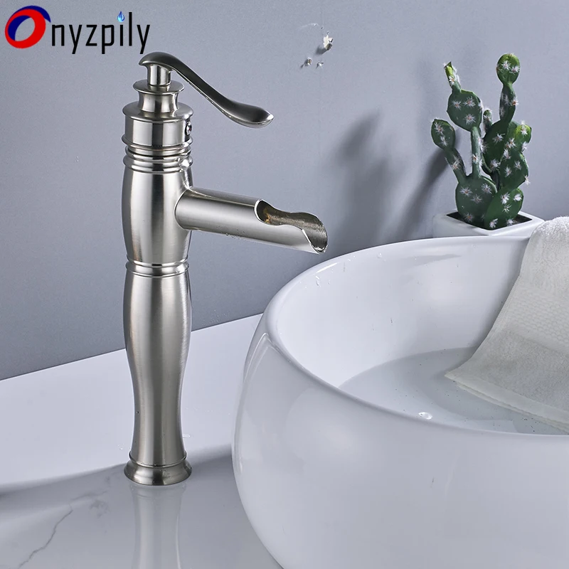 

Brushed NickelMordern Bathroom Faucet Single Handle Basin Faucets Hot and Cold Water Mixer Faucet Without Cover