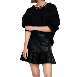 Осенне-зимняя женская черная юбка из искусственной кожи Женская Мини плиссированная юбка Сексуальная Клубная одежда новая модная уличная