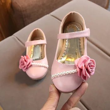 

Spring Kids Princess Girls Floral Shoes 3 Colors Baby Girls Pearl Rose Shoes PU Plus Beef Tendon Children's Shoes 0-6Y