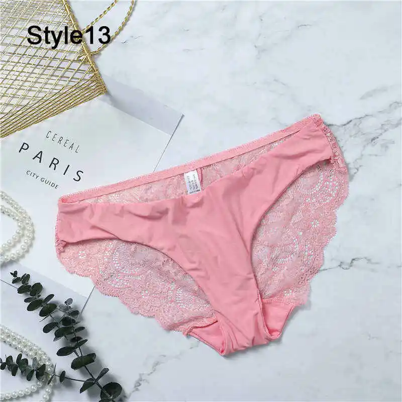 Sexy Seamless Lace Brief For Women Sexy Lace Ice Silk Underwear 21 Color Fashion Soft Lingerie Female Panties