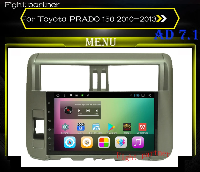 

Factory price car dvd radio player For Toyota PRADO 150 2010 2011 2012 2013 Quad Core 9" 1024*600 Bluetooth