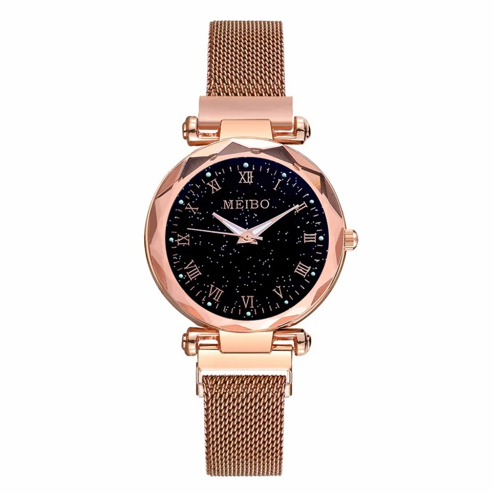 Women Mesh Magnet Buckle Starry Sky Watch Luxury Ladies Geometric Surface Roman Dial Quartz Relogio Feminino|Женские часы| |