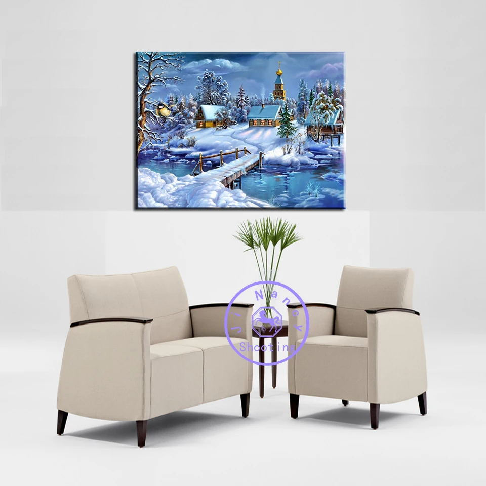

New Arrival 5D Square Diamond Painting Snow house Cross Stitch Kit DIY Set Embroidery Rhinestone Home Decor Needlework