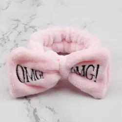Женская мода OMG буквы мыть лицо бант повязка для девочек Бабочка повязка для волос Головные уборы повязки для волос коралловый флис