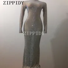 Glisten длинные платья с кристаллами для ночного клуба, праздничная одежда, день рождения, празднование, наряд DJ женский костюм певицы Роскошные шикарные платья