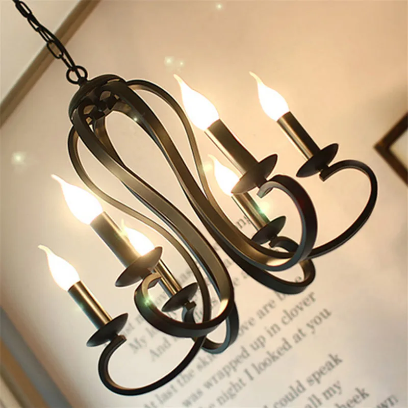 Современный Железный светильник-люстра в американском стиле, подвесной светильник в винтажном стиле, белый и черный цвета, украшение для дома, 110 В, 220