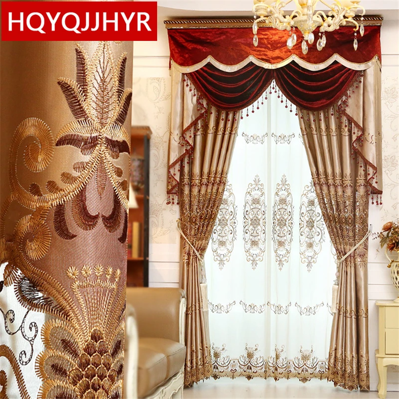 Buy European luxury custom embroidered Blackout curtains for Living Room High
