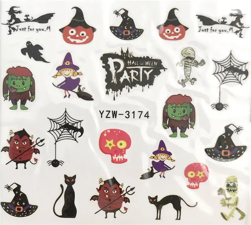 

WUF 1 Sheet Nail Art Water Decal Halloween Series / Spider Web / Witch Hat Pattern Sticker For Nail Beauty Care