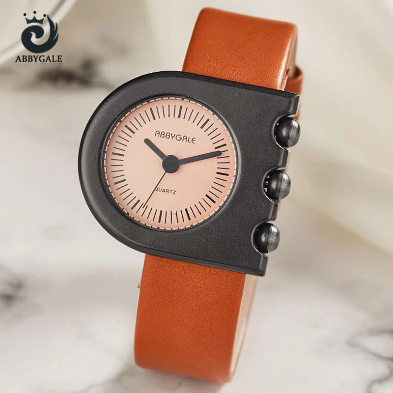 Новая мода abbygale дамы Часы уникальный Дизайн Золотой Черный квадрат циферблат Кварцевые наручные часы кожаный ремешок платье Для женщин часы