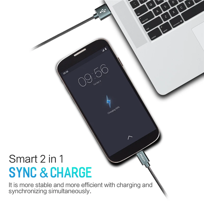 ROCK USB Micro USB Cable para Samaung Xiaomi rápido de carga de Metal de Nylon trenzado de Cable de sincronización de datos 1,8 m 1 m Cable para teléfonos inteligentes Android
