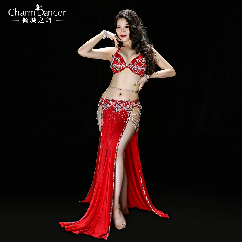 

2019 new belly dance performance costumes suit sexy belly dance luxury outfit bra+skirt +belt+underwear 4pcs set YC050