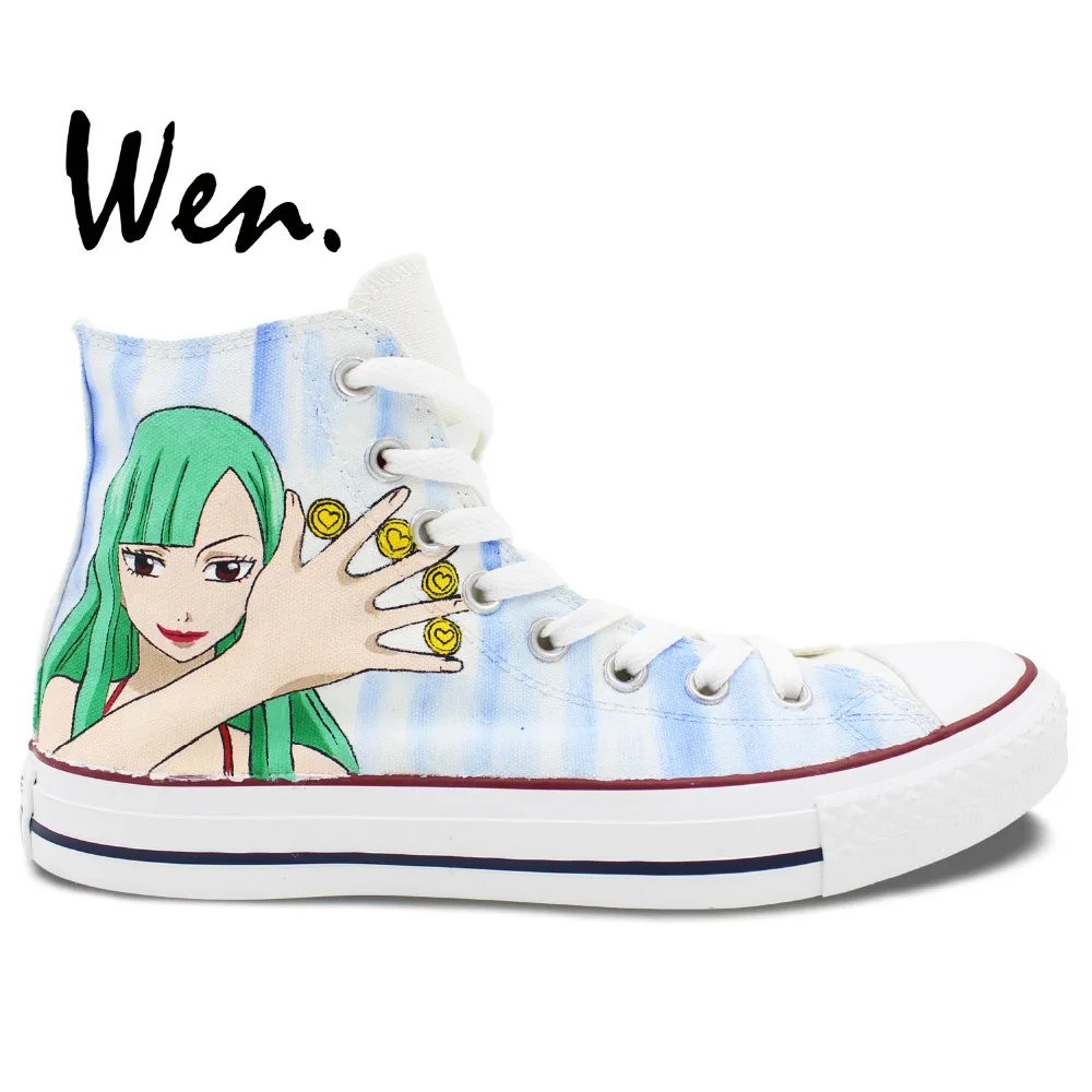

Wen Hand Painted Sneakers Design Custom Anime Vocaloid And Fairy tail High Top White Canvas Shoes for Men Women's Birthday Gifts