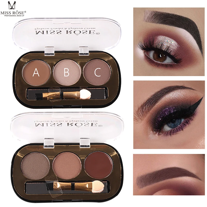 2 Colors Eyebrow Powders+1 Color Eyebrow Cream+1pcs Double-headed Eyebrow Brush Waterproof Natural Brown Eyebrow Enhancer