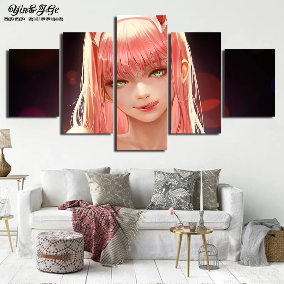 

Canvas Wall Art Printed Darling in the Franxx Poster Home Decor 5 Pieces Anime Hang Painting For Bedroom Modular Pictures Frames