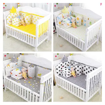 

6pcs Cartoon Cotton Baby Crib Bumpers Bedding Cartoon Baby Bedding Sets Bed Safety Baby Fence Bed Sheet Thickening Babies Bumper