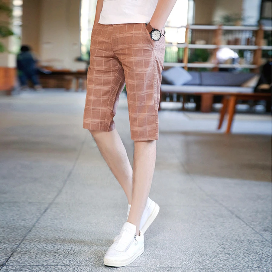 Плед Шорты Для мужчин плюс Размеры Повседневное Slim Fit сапоги до колена шорты с карманом на молнии Высокая Талия Академии Kurze Hosen Herren доска Шорты S6T88