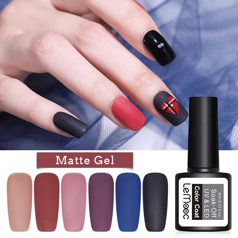 

LEMOOC 8ml Matte Color Nail UV Gel Polish Semi Permanent UV Gel Soak Off Nail Art Gel Varnish Long Lasting Nail Gel Polish