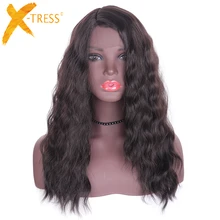 Synthetic Hair Lace Front Wigs For Black Women X-TRESS Dark Brown Color 22inch Long Soft Natural Wave Trendy Lace Wig Side Part Synthetic Hair Lace Front Wigs For Black Women X-TRESS Dark Brown Color 22inch Long Soft Natural Wave Trendy Lace Wig Side Part