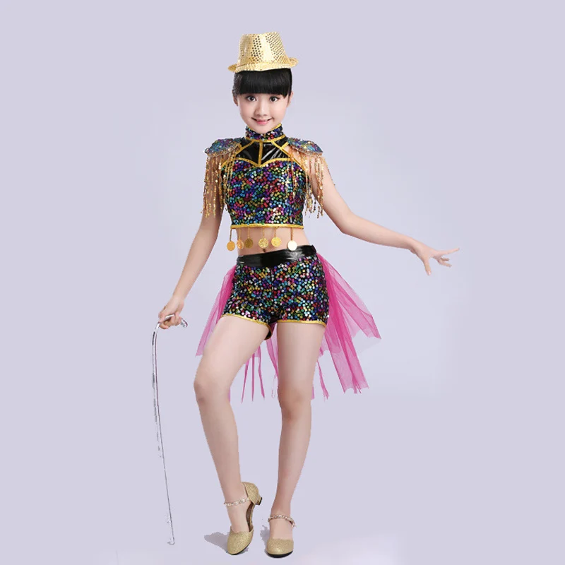 

New Arrivel Kids Jazz Dance Sequins Costume for Performance Children Modern Dance Costume Girl Boy Hip-hop Dance Costume