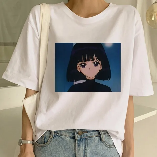Сейлор Мун летняя новая модная футболка Женская Harajuku с коротким рукавом забавная футболка Ulzzang Милая футболка с котом Мультяшные футболки женские