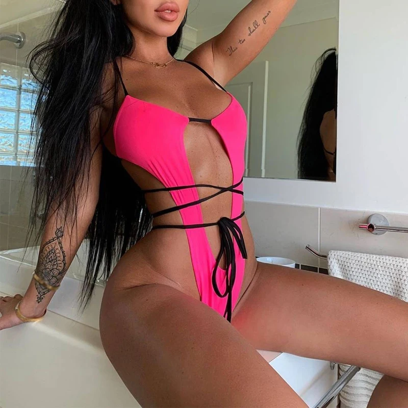 Preise Verband tanga bademode 2020 sexy badeanzug frauen monokini String neon grünen bikini Push up weibliche badeanzug one piece bodysuit