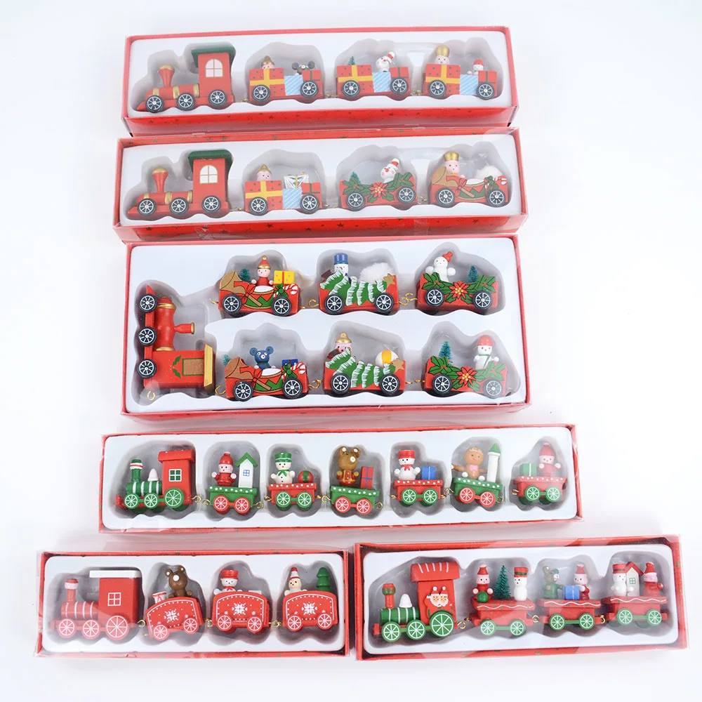 Red White Green Wooden Christmas Train Ornaments Festival Party Decor Xmas Table Desk Decoration Kids Gift DEC437