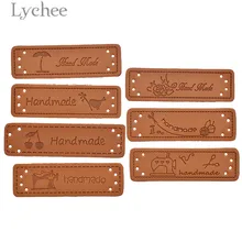 Lychee 50 Uds. Etiquetas de cuero PU hechas a mano pájaro máquina de coser patrón sello en relieve DIY bandera etiquetas para la Ropa Accesorios de costura