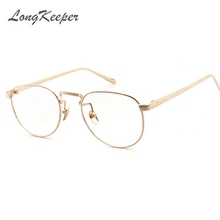 Longkeader, Золотая оправа для очков, мужские круглые очки, фирменный дизайн, прозрачные очки, оправа для очков, прозрачные очки, линзы P551Q