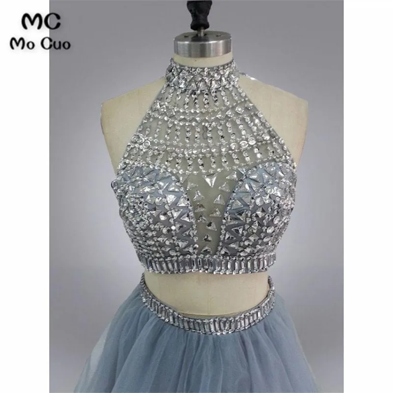 Prom Dresses 2018, Prom Dresses Two Piece, High Neck Prom Dresses 333