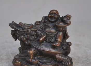 

china bronze wealth money coin ingot Dragon turtle Maitreya Buddha lucky statue