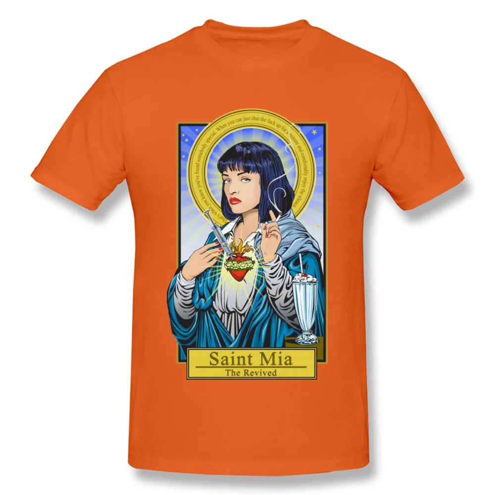 saint-mia-pulp-fiction190618 Print Tops Shirts Short Sleeve for Men Cotton Labor Day Crew Neck T Shirt Casual Tops Shirts Newest saint-mia-pulp-fiction190618 orange