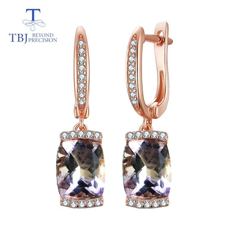 

TBJ,natural amethyst gemstone clasp earring 925 sterling silver fine jewelry rose color for girls women with jewelry gift box