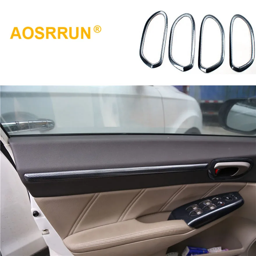 Для Honda Civic 2005 2006 2007 2008 2009 2010 2011 углеродного волокна внутренняя дверная ручка рамка
