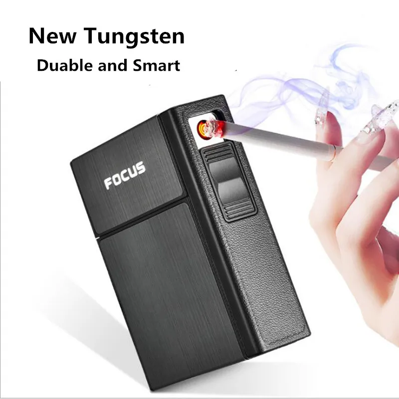 

20 Pieces Cigarette Case With Lighter Tobacco Box Holder Removable USB Electronic Lighter Fancy Smoking Gadget For Men Free Ship