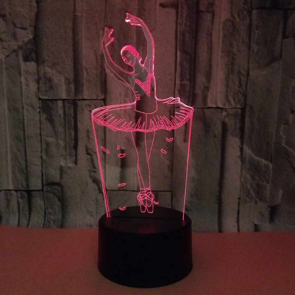 

USB Modelling Table Lamp 3D LED Ballet Dancer NightLights 7 Colors Acrylic Bedside Sleep Lighting Home Decor Kids Gifts