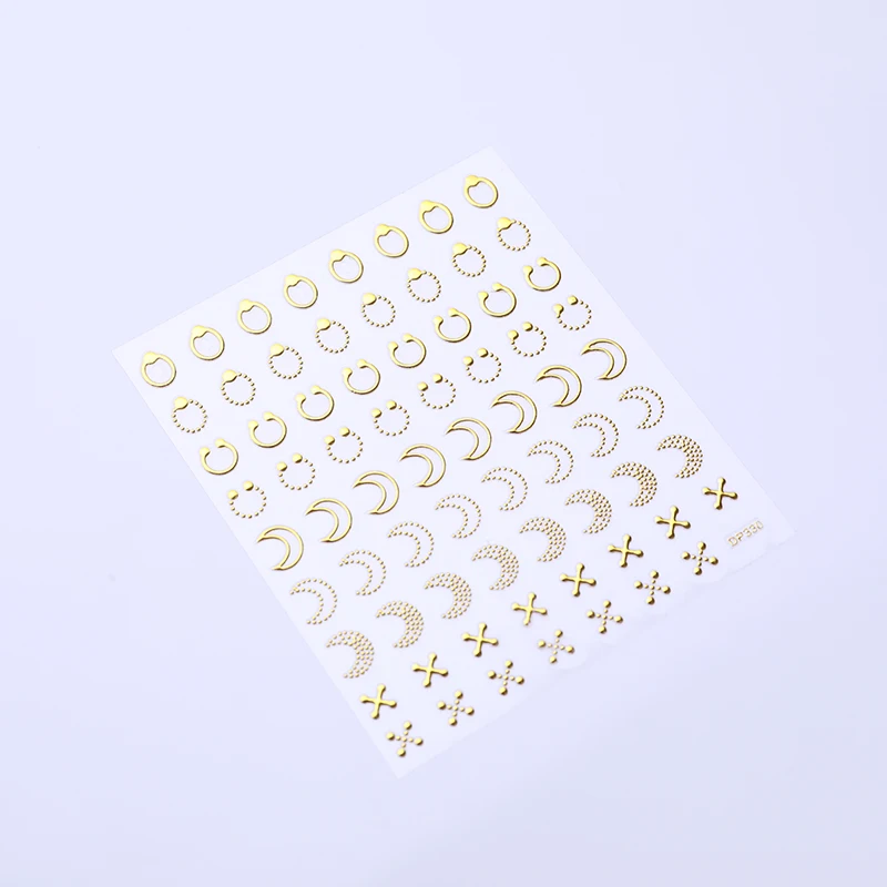 1 лист 3D стикер для ногтей Луна Звезда полосы с волнообразными линиями Золото Смешанные узорами, дизайн ногтей DIY украшения