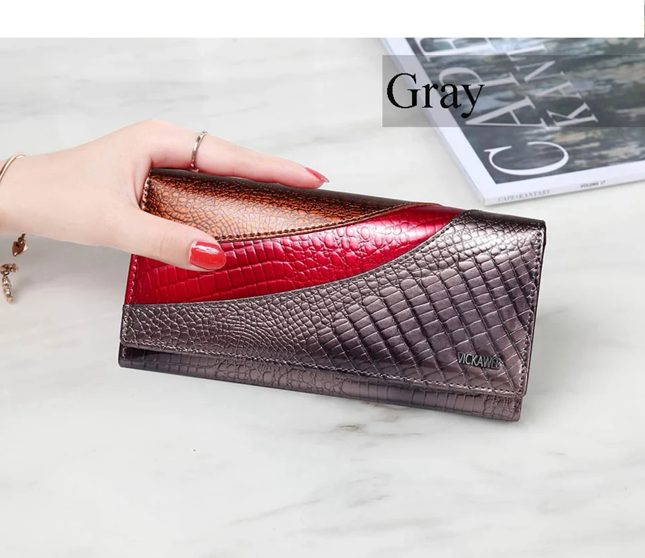 VICKAWEB Wallet Female Patchwork Long Women Wallets Genuine Leather Purses Ladies Vintage Hasp Purse Alligator Standard Wallets-AE150-1-015
