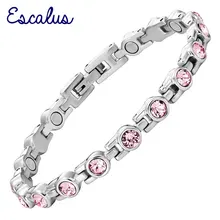 Escalus сияющий цвет серебряный магнитный браслет из нержавеющей стали для женщин 17 шт. фирменный Очаровательный Хрустальный Браслет дамский браслет