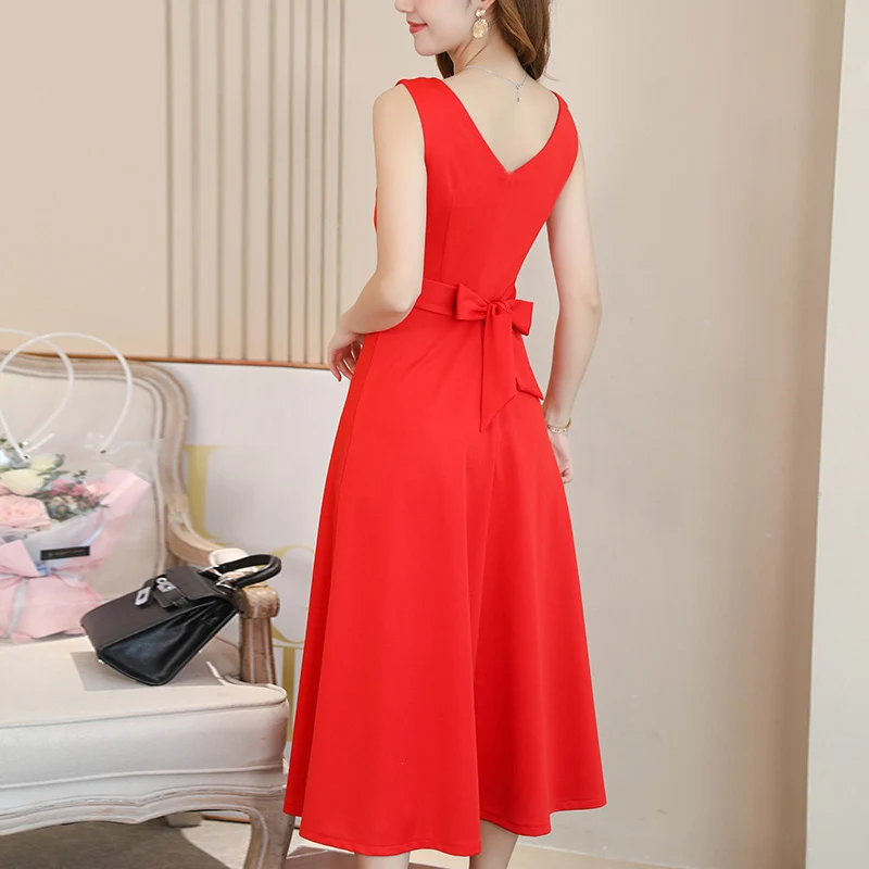 

2019 summer women fashion V-neck dress women casual sleeveless dress party dress