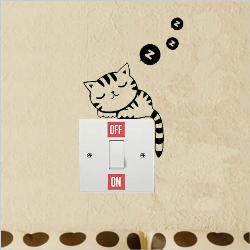 WANGZHIMING Removable Cat Black Art Vinyl Wall Decal Home Decor Light Switch Stickers 3SS0002 | Дом и сад