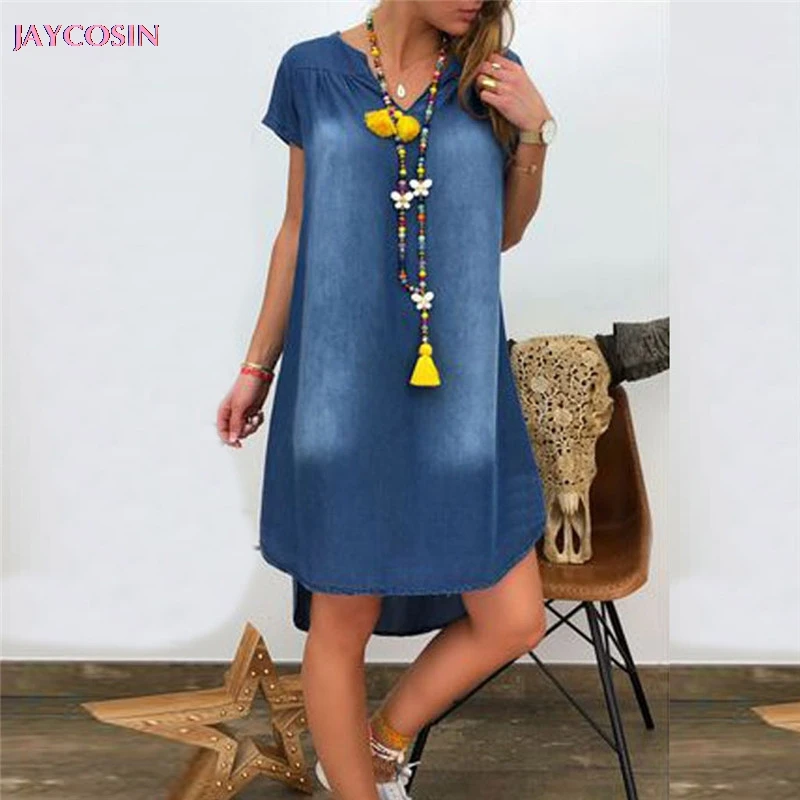 JAYCOSIN платье женское летнее повседневное джинсовое длинное вечернее платье с коротким рукавом в римском стиле размера плюс S-3XL Прямая поставка#0626