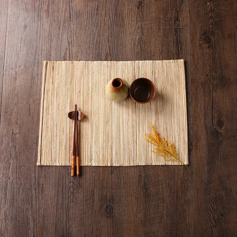  33*48cm Bamboo Rectangular Straw Curtain Table Cushion Tea Cup Pads Bowl Cushion Pot Plate Mats