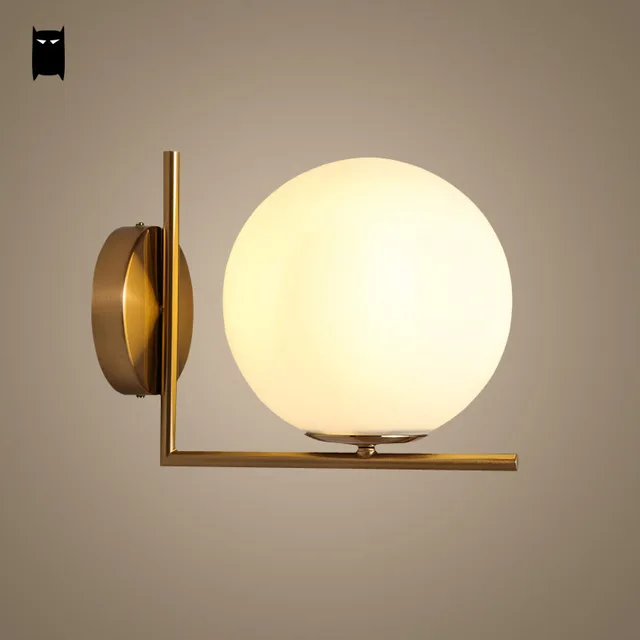 Gold Milky Glass Ball Globe Wall Lamp Fixture Modern Nordic