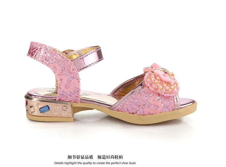 Обувь для девочек; цвет розовый, золотой; сандалии; стразы; Летняя обувь; детская обувь принцессы; кружевные детские сандалии с бантом; фирменный дизайн; размеры 27-36