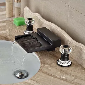 

NEW Crystal Ceramic Handles Oil Rubbed Bronze Bathroom Faucet Widespread Mixer Tap