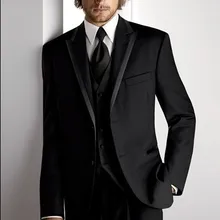 На заказ две кнопки Черный Жених Смокинги друзей жениха Мужские свадебные костюмы выпускного вечера(куртка+ брюки+ жилет+ галстук) K: 287