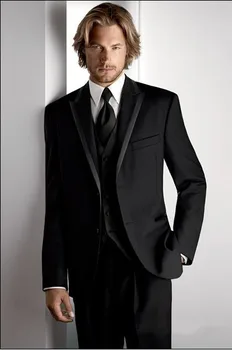 

Custom Made Two Button Black Groom Tuxedos Groomsmen Men's Wedding Prom Suits (Jacket+Pants+Vest+Tie) K:287