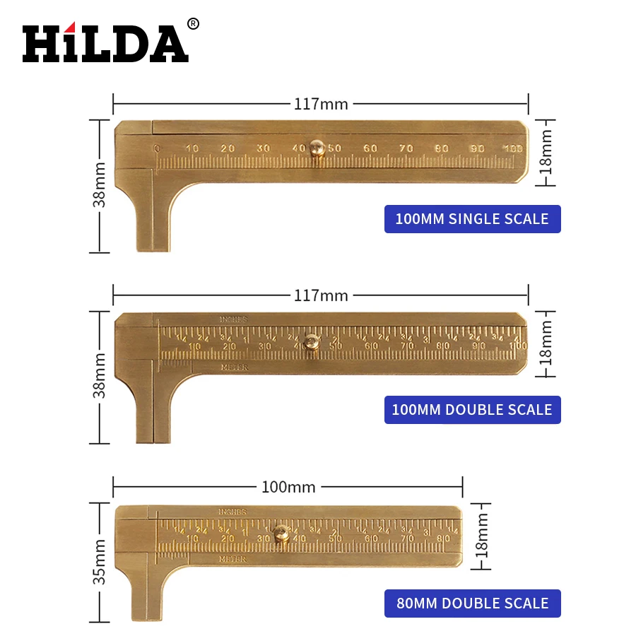 HILDA 0-80 мм/0-100 мм Портативный штангенциркуль из твердой меди, линейка, Прецизионная линейка, мини штангенциркуль