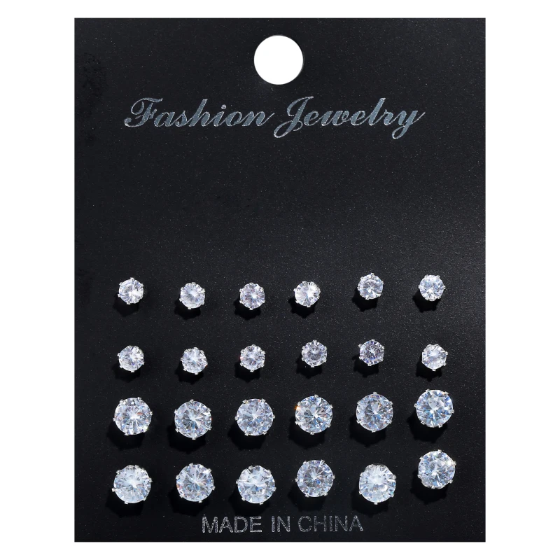 

12 Pair/Pack New AAA CZ Shiny Wedding Stud Earrings Set for Women Men Crystal Jewelry Accessories Earing Oorbellen Free Shipping