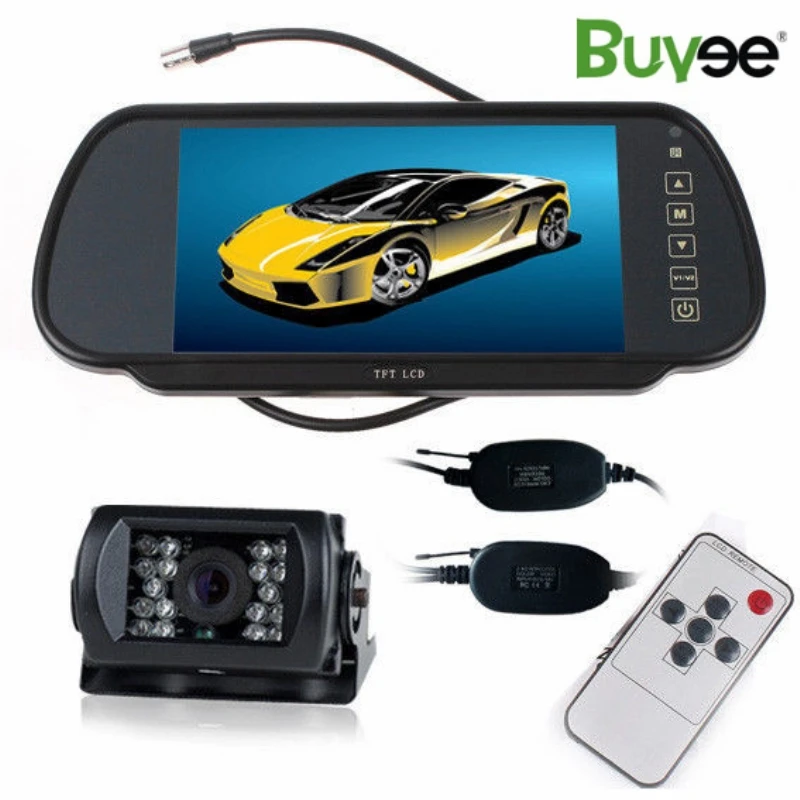 

Buyee Wireless 7 inch TFT LCD Car Rearview Screen Mirror Monitor with vehicle park camera 18 LED IR Rear View Car Reverse Camera